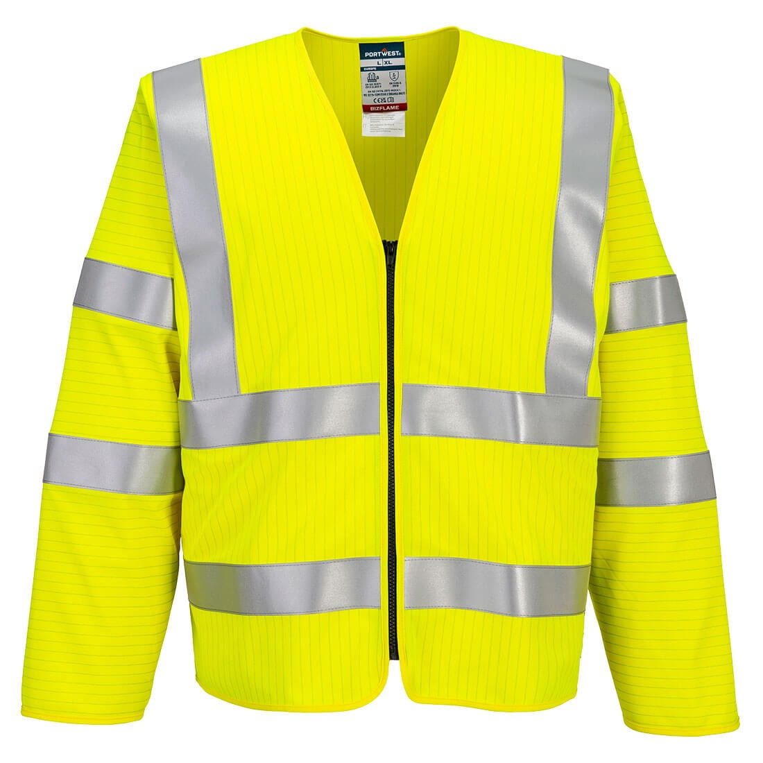 Gilet da Lavoro Portwest Alta Visibilit� FR616 Con Zip Manica lunga Antistatico