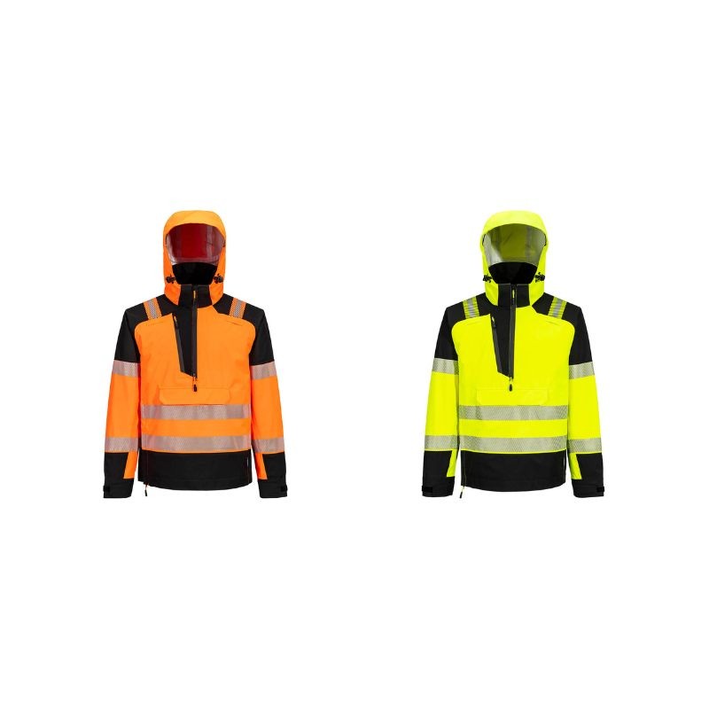 Giubbotto da Lavoro Alta Visibilit� Multitasche Impermeabile Stretch con Cappuccio Portwest T161