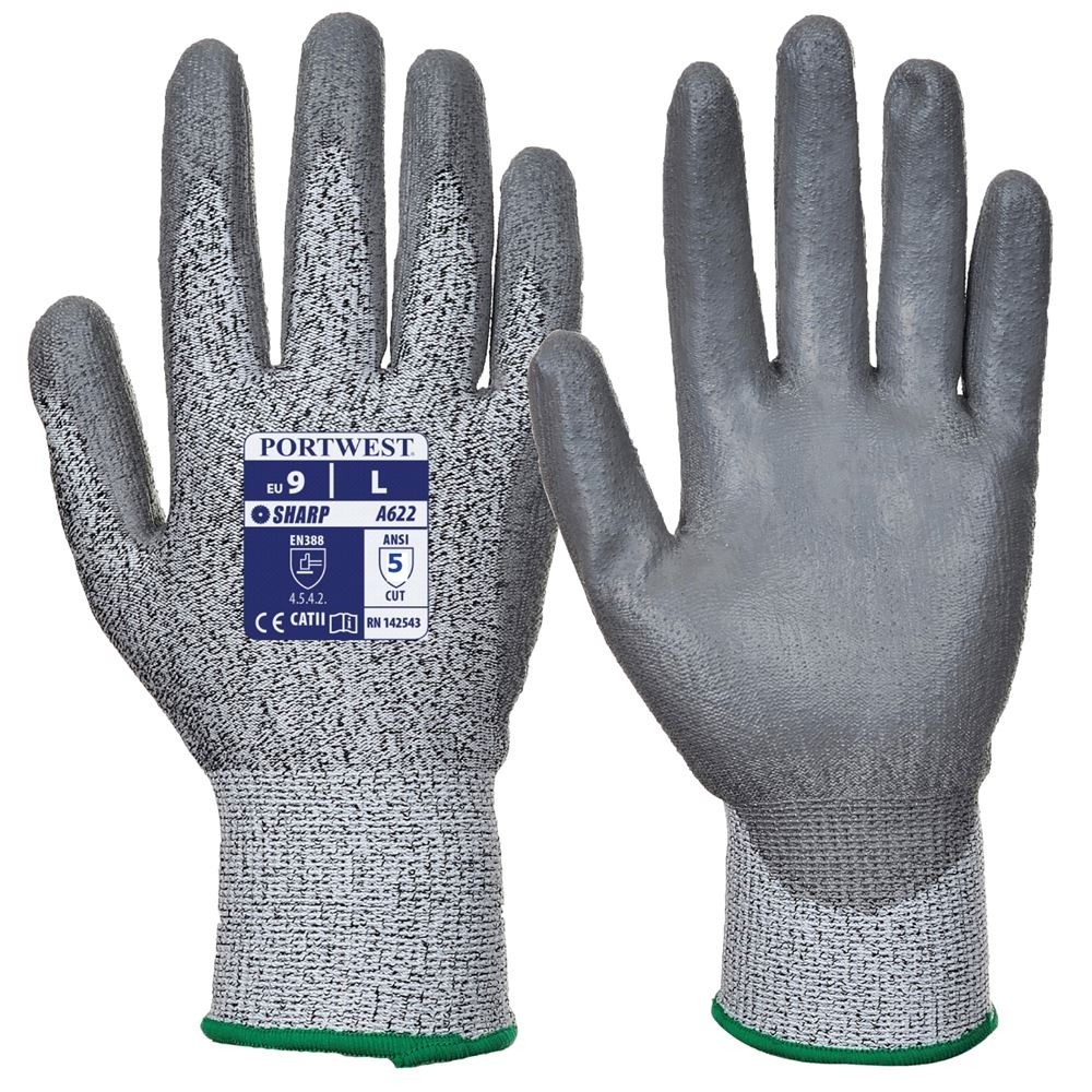 Guanti ANTITAGLIO Livello 5 in HPPE e fibra di vetro rivestito in Poliuretano