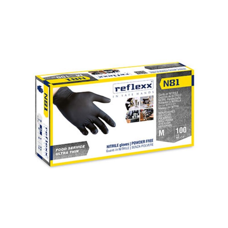 Guanti in Nitrile Neri Reflexx N81 senza polvere