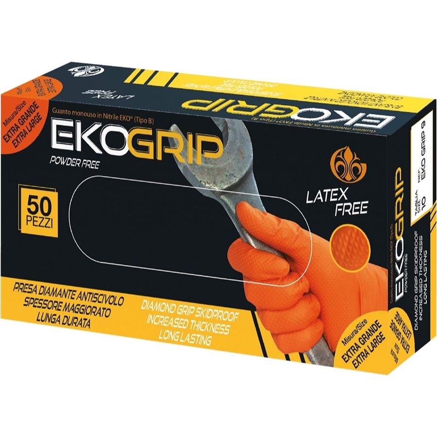 Guanti Monouso in nitrile per meccanici arancio - EKO GRIP - 50 pezzi