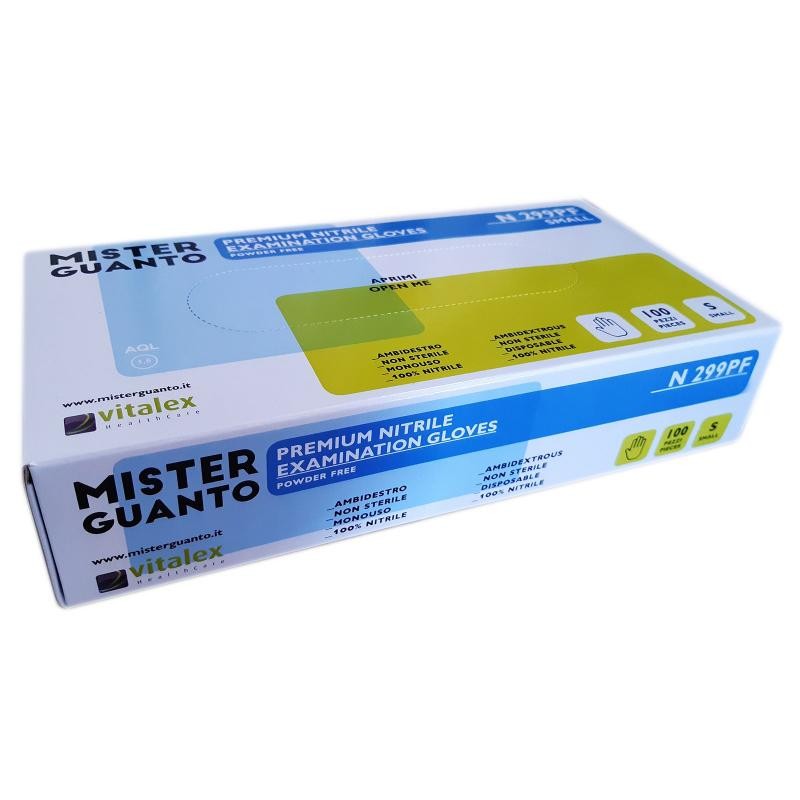 GUANTI MONOUSO IN NITRILE SENZA TALCO VITALEX MISTER GUANTO CONF. 100Pz