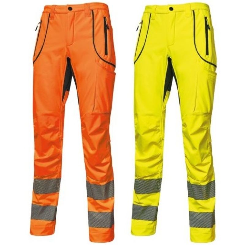 Pantaloni da Lavoro Softshell Stretch Elasticizzati Alta Visibilit� Multitasche U-Power Ren HL186OF