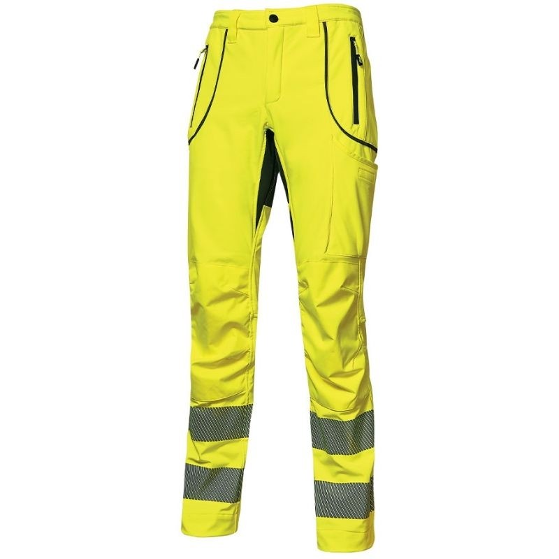 Pantaloni da Lavoro Softshell Stretch Elasticizzati Alta Visibilit� Multitasche U-Power Ren HL186OF